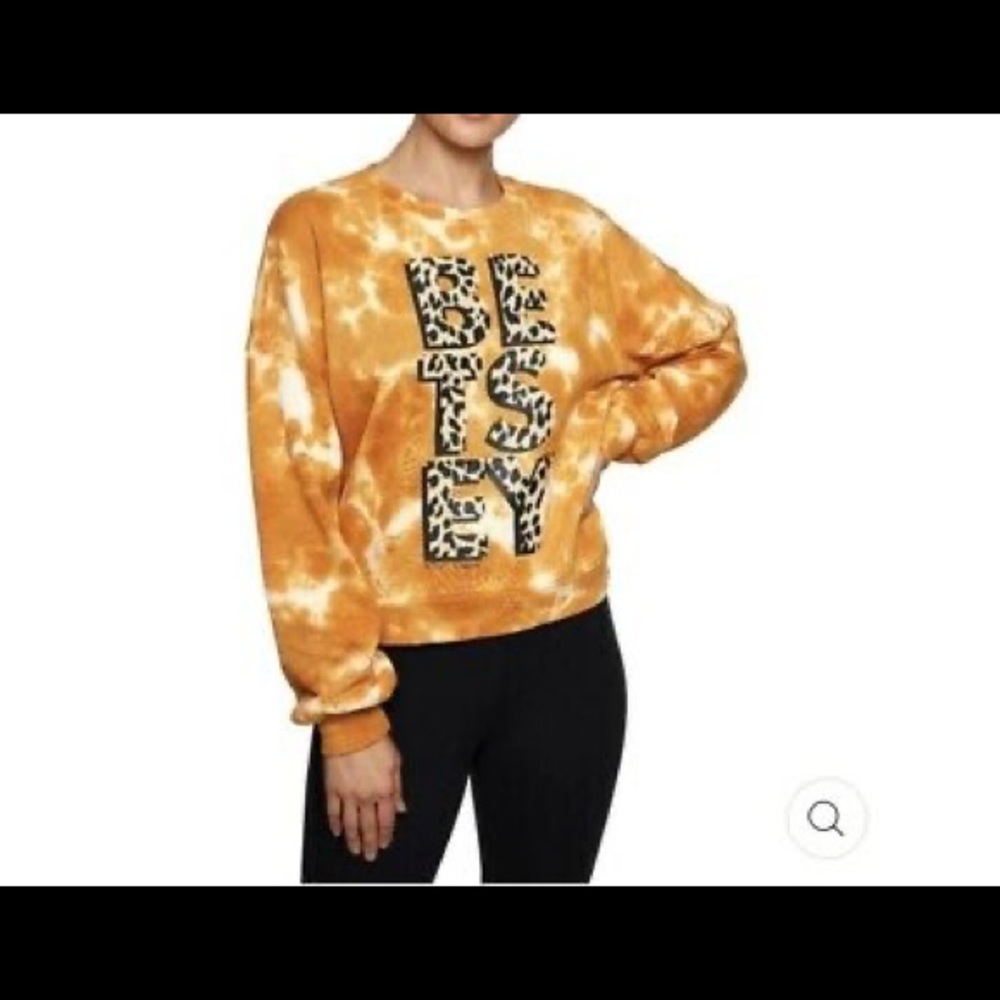 Betsey Johnson tie-dye orange leopard patterned letters sweatshirt Size …